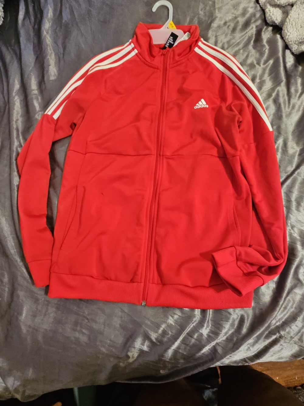 adidas Red Track Jacket with White Stripes and Logo